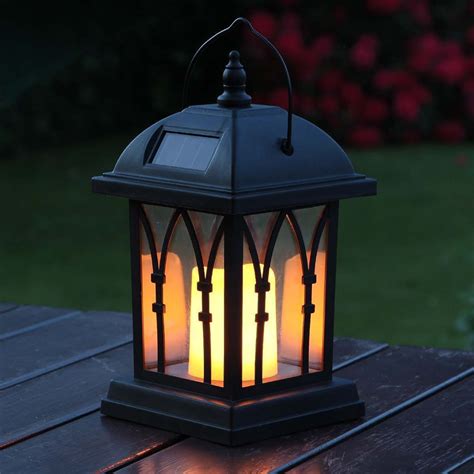 Weatherproofing: IP44. Warranty: ‎30 days. If you’re looking for solar lanterns to line a pathway or accent your garden, the Maggift 34 Inch Hanging Solar Lights are a great option. These hanging solar lights feature an elegant black finish and a classic lantern shape with clear glass panels.